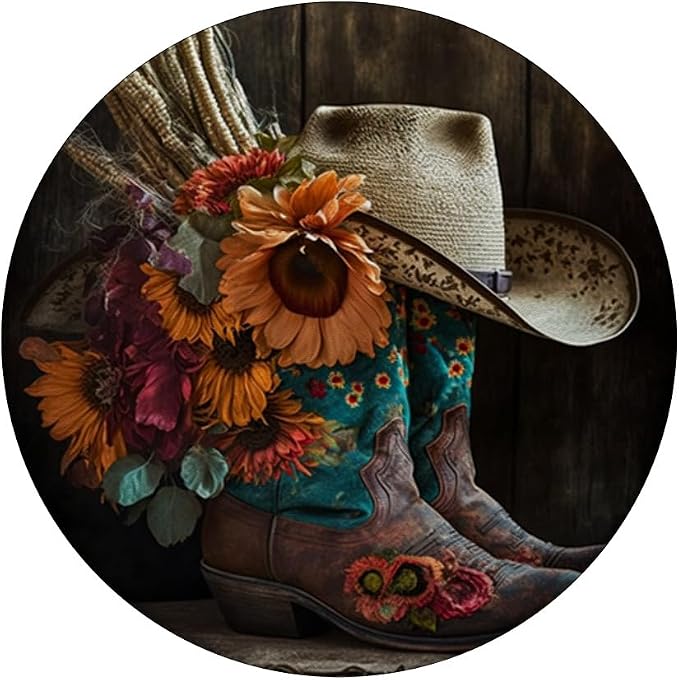 Boho Cowgirl Boots with a Flower Feather Hat for Western Rod PopSockets Adhesive PopGrip