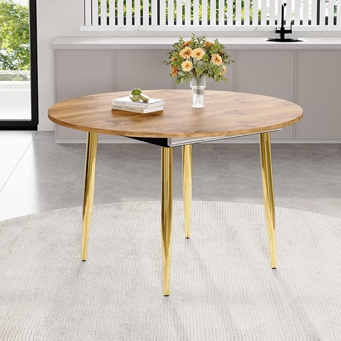 42" Round Dining Table for 4, 54" Oval Dining Table for 6, Extendable Kitchen & Dining Room Table with Metal Legs, Modern Rustic Space-Saving Adjustable Shape Dinner Table, Easy Assembly,Oak
