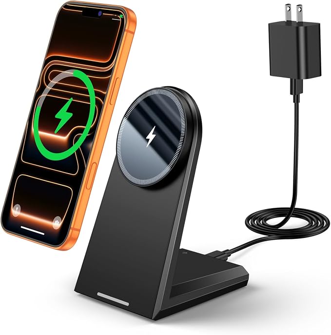 NANAMI 25W Magnetic Wireless Charger Stand with 30W PD Adapter for iPhone | Compatible with iPhone 17/16/15/14/13 N52 Alignment 360° Adjustable Design Auto-Dim LED Cooling System &amp Safety Prote