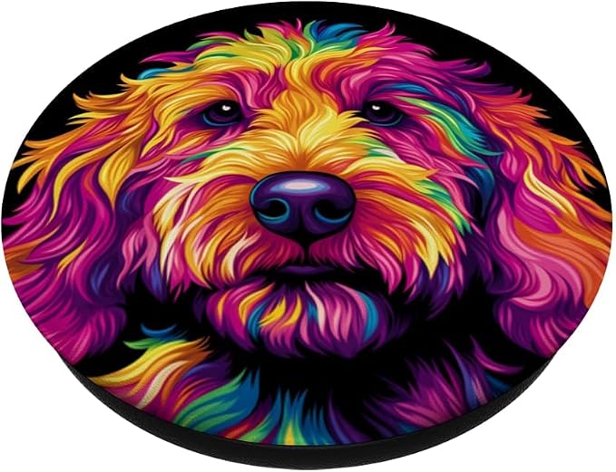 Colorful Goldendoodle Face Golden Doodle Dog Lover Black PopSockets PopGrip for MagSafe