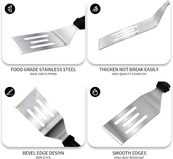 1Pc 9.8in Stainless Steel Spatula Heat Resistant Handle for BBQ Dessert