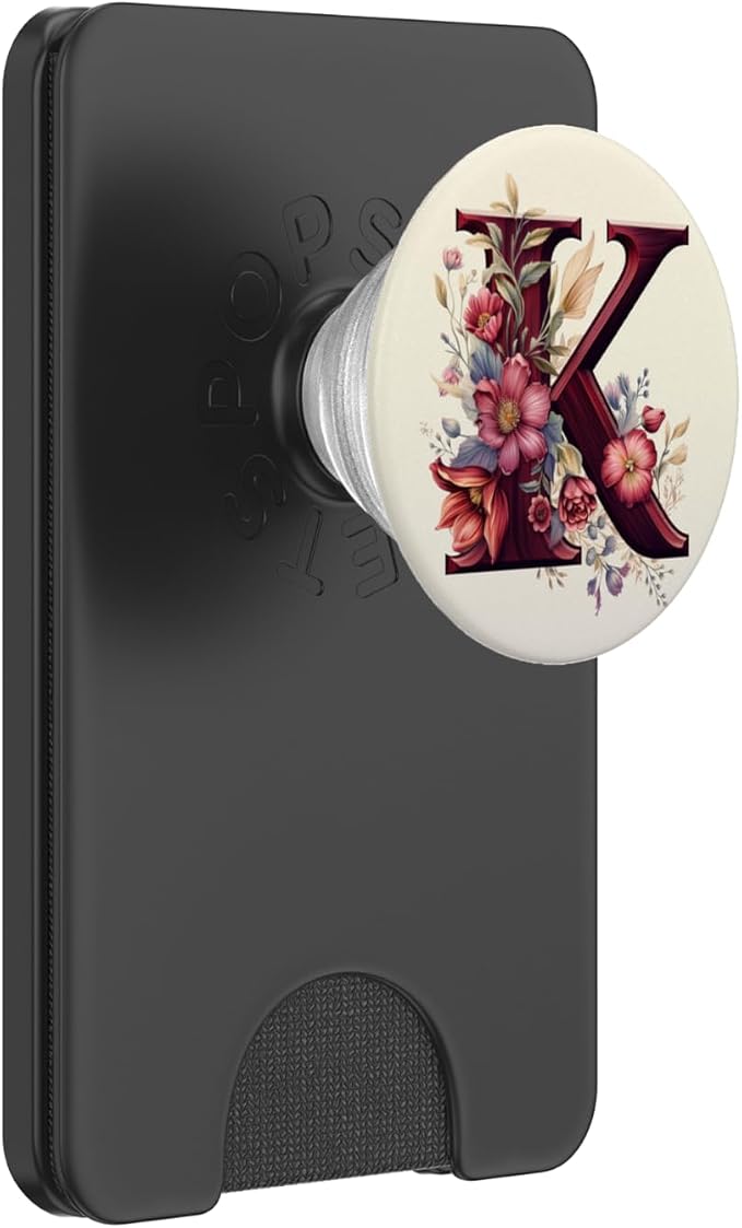 Beige Maroon Floral Initial Letter K Monogram Flowers PopSockets Adhesive PopGrip
