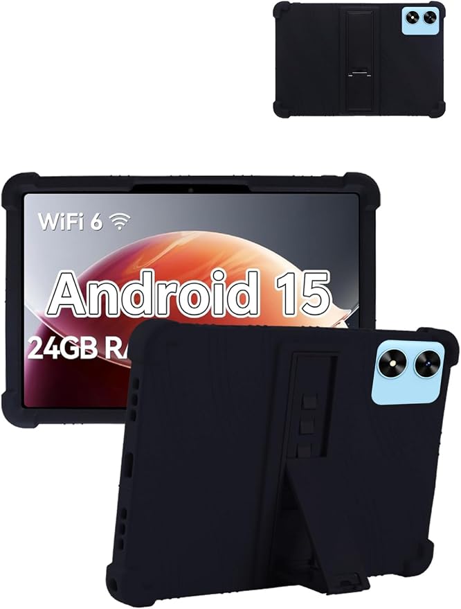 for Frameflow P10_A 10 Inch Android 15 Tablet Protective case ZBAGUG Shockproof Lightweight Silicone Protective Cover with Stand Child-Friendly Protection Easy to Clean Design Black