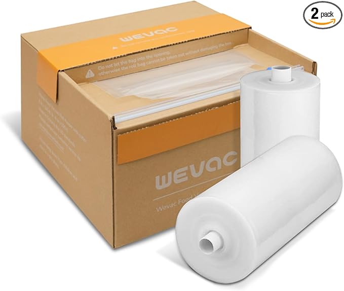 Wevac 6''x100' & 8''x100' 2 Rolls, Vacuum Seal Roll Keeper with Cutter, Ideal Vacuum Sealer Bags for Food Saver, BPA Free, Commercial Grade, Great for Storage, Meal prep and Sous Vide