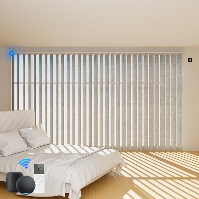 Blindify Motorized Vertical Blinds Compatible with Alexa Google Home, Blackout Sliding Door Shades Smart Vertical Blinds Remote Control Customize, 3-Layer Grey