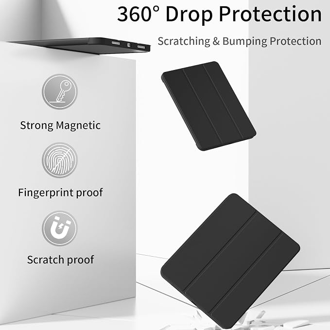Case for iPad A16 11th/10th Generation 11 Inch/10.9 Inch Black | a16 ipad case with Pencil Holder Slim Trifold Stand Smart Cover and Soft TPU Back Auto Wake/Sleep 2022/2025