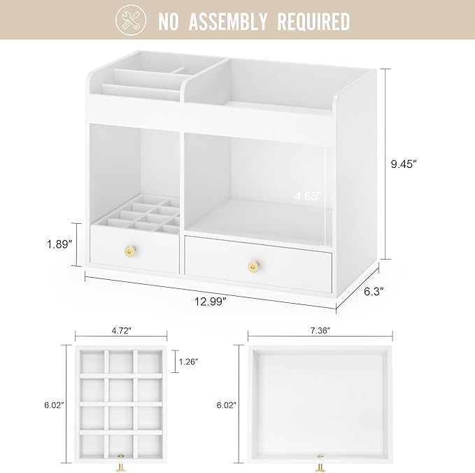 Makeup Organizer with Drawers, Bamboo Countertop Cosmetic Storage for Dresser Vanity Organizer Beauty Desk Skincare Holders Container Make Up Organizing for Lipstick