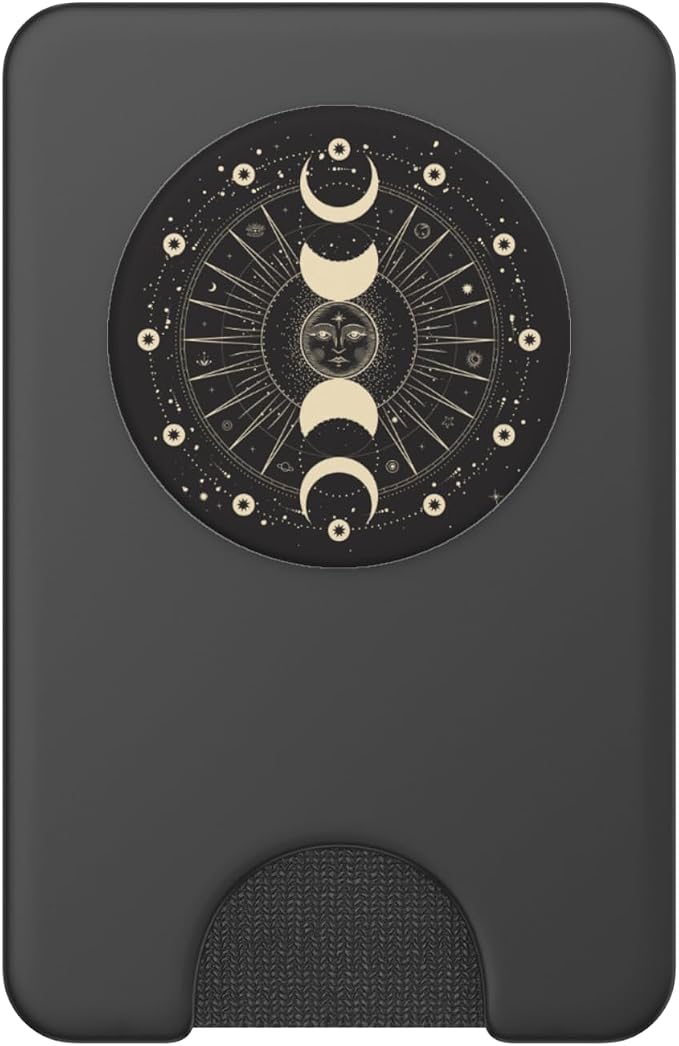 Sun and Moon Phases Astrology Space Stars Black PopSockets Adhesive PopGrip