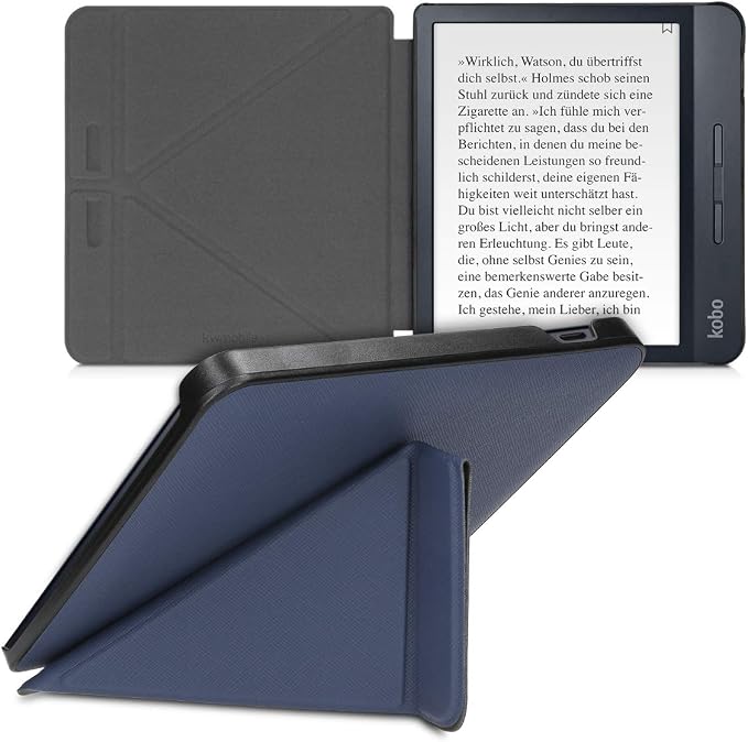 kwmobile Cover for Kobo Libra H2O Case - Slim PU Leather eReader Cover with Stand and auto Sleep funktion - Dark Blue