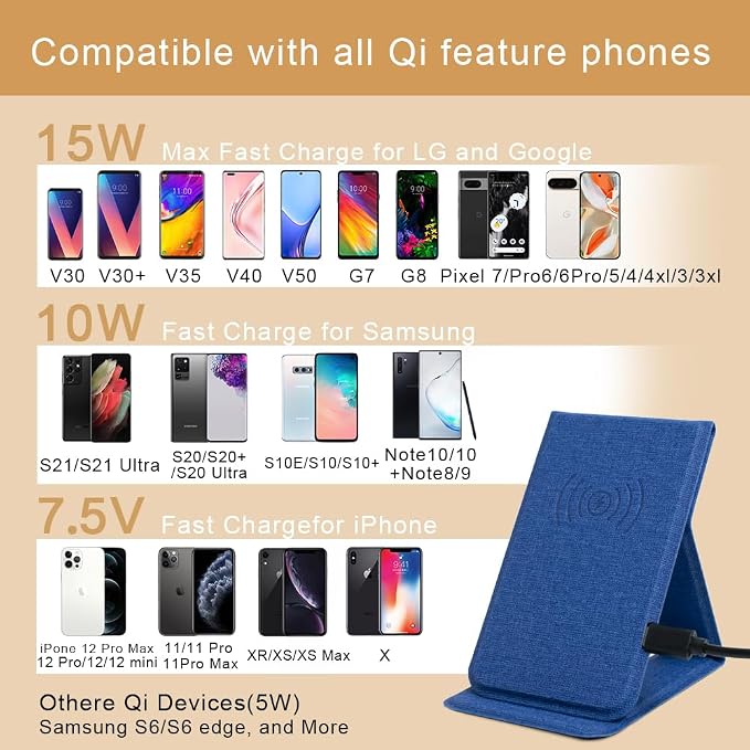 Phone Holder Wireless Charger Foldable Phone Charger 15W Portable Fast Wireless Charging Stand Compatible with iPhone 15 14 13 12 Pro XS 8 Plus Galaxy S23 S22 S21 Note 20 etc（Black）