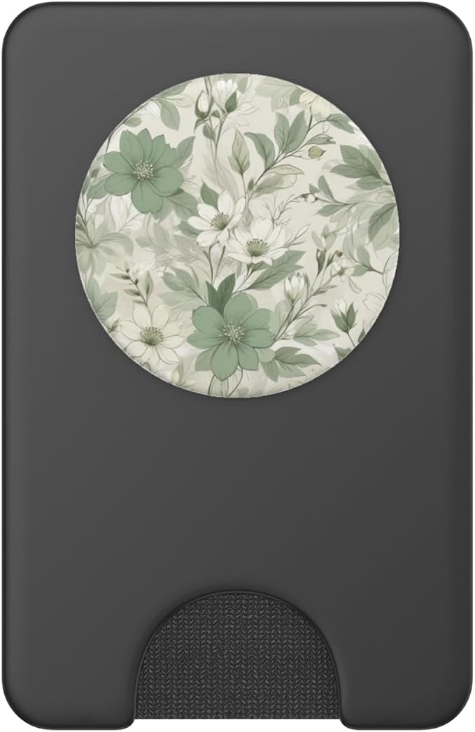Sage Green Floral Pattern PopSockets PopWallet for MagSafe