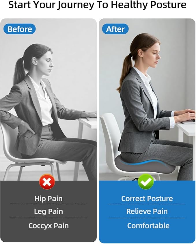 Extra-Dense Seat Cushion for tailbone pain relief ，Ergonomic seat cushions for office chairs，sciatica pain relief pillow , pressure relief Seat Cushion, office chair cushion，car seat cushion-Grey