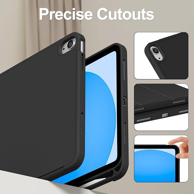 for iPad (A16) 11th Generation Case 11 Inch 2025 Black | for iPad 10th Generation Case 10.9 Inch 2022 with Pencil Holder Smart Trifold Stand Slim Protective Cover Auto Wake/Sleep