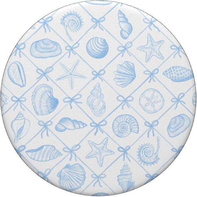 Preppy Coastal Seashells Starfish &amp Bows in Light Blue PopSockets PopGrip for MagSafe