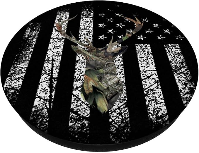 Deer Buck Hunting USA Flag Brown Camouflage Black PopSockets Adhesive PopGrip