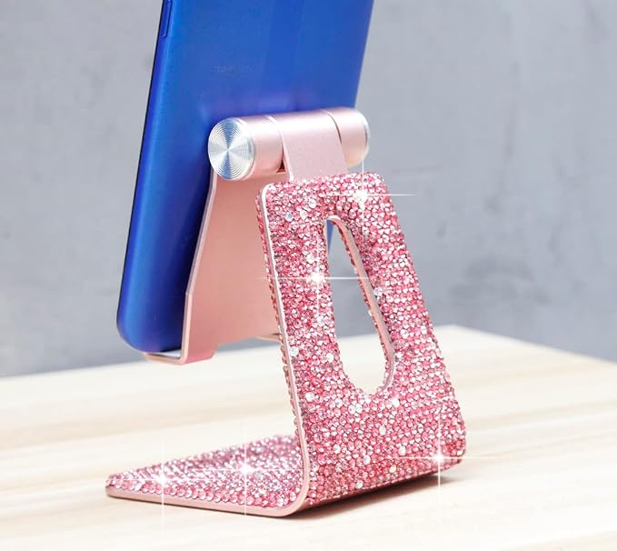 SZ Bling Rhinestone Crystal Adjustable Cell Phone Stand Phone Holder for Desk Phone Desktop Holder Stand Compatible with iPhone IPAD Samsung Smart(Pink)