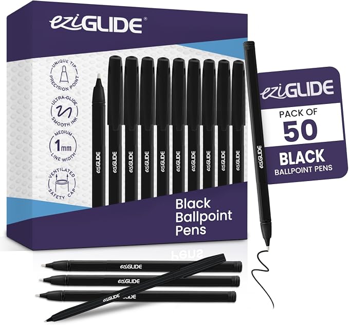 50-Pack Assorted Ballpoint Pens Easy Grip &amp Medium Point (1.0mm) | Precise Writing &amp Ergonomic Grip – Multipack Ball Point Pens Ideal for Home Office Teachers Exams Work &amp Stationary