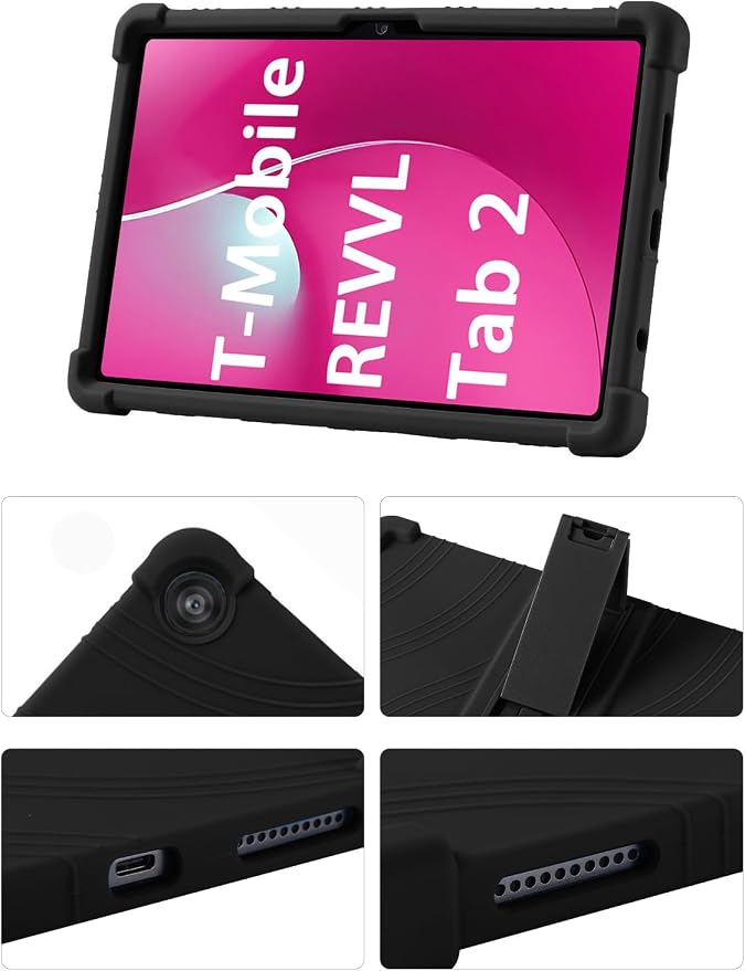 Case for T-Mobile REVVL Tab 2 10.1 Inch Tablet 2025 - Kid-Friendly Soft Silicone Cover with Adjustable Stand Compatible with T-Mobile REVVL Tab 2 5G 10.1 (Black)