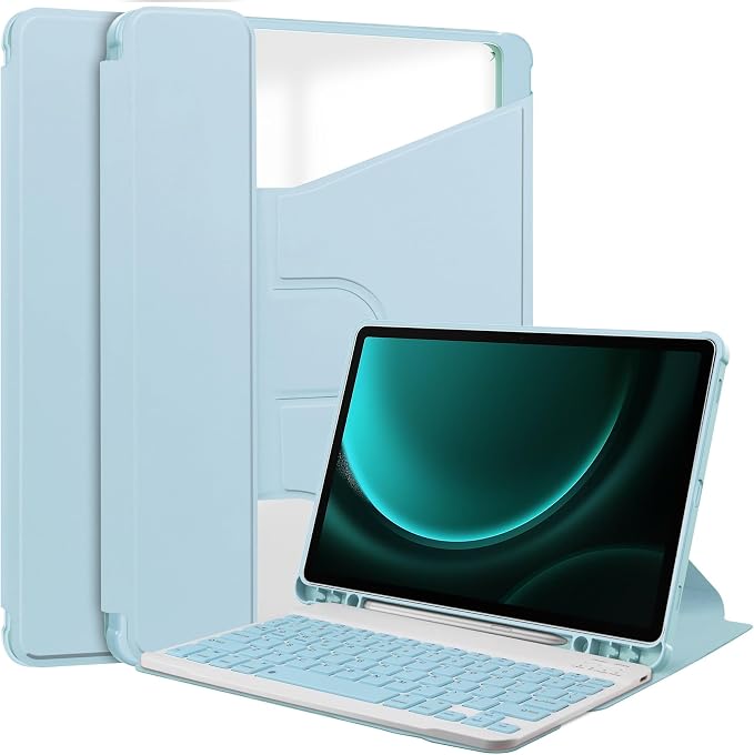 Tablet Case for Samsung Galaxy TAB A9+/A9 Plus with S Pen Holder 360° Swiveling Stand Shockproof Cover with Clear Transparent Back Shell Auto Wake/Sleep (Black Galaxy Tab A9 Plus)