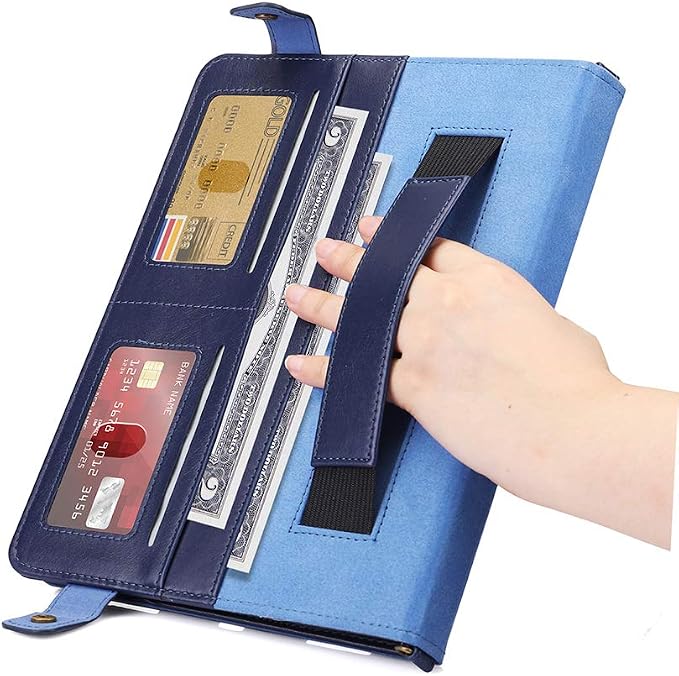 Handbag Case for Samsung Galaxy Tab S10 FE/S9 FE 10.9/S9/S8/S7 11 Techcircle Folio Stand Crossbody Wallet Protective Cover with S Pen Holder &amp Card Slots Hand Strap &amp Shoulder Strap Black