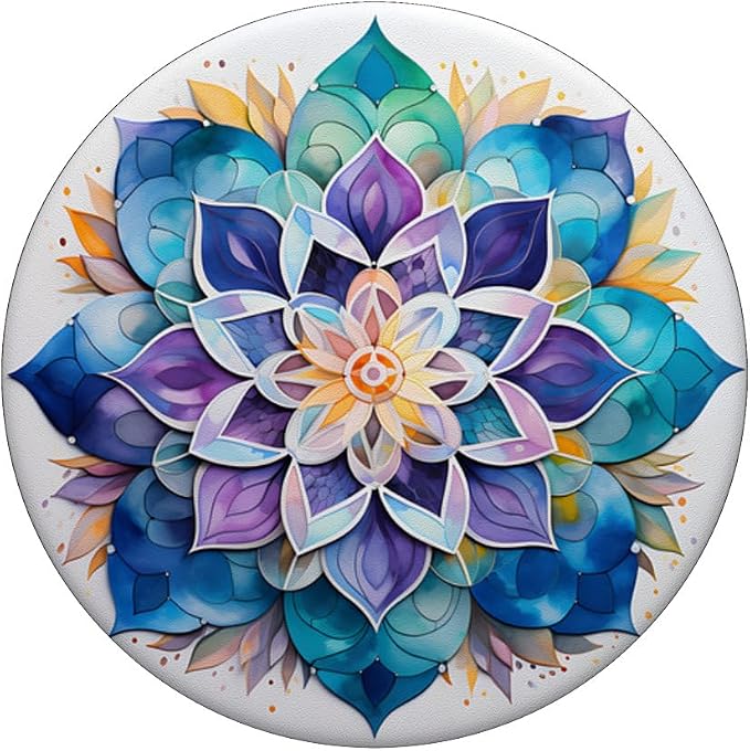 Colorful Mandala Purple Blue Watercolor Design PopSockets PopGrip for MagSafe