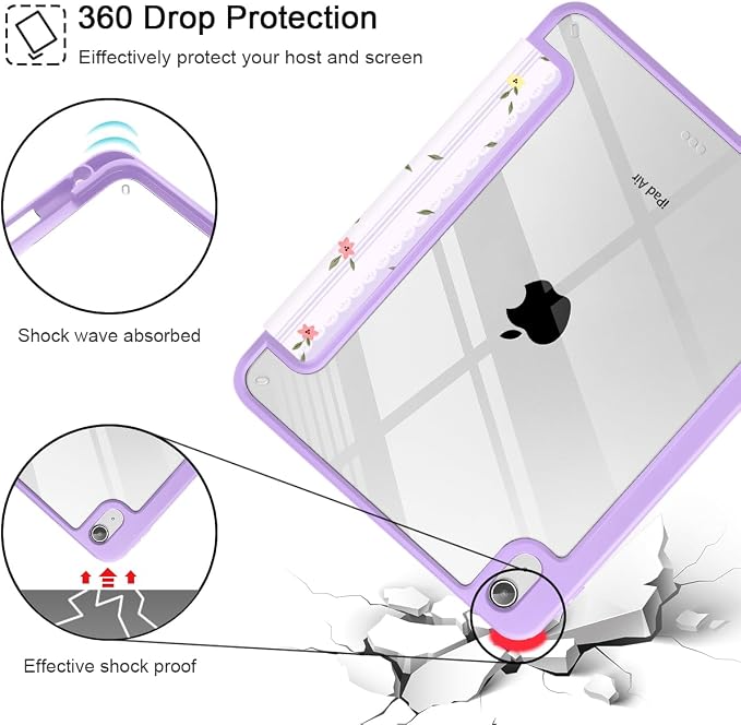 Mektron Case for 2026 iPad Air 11 inch M4 8th (M3 2025 7th /M2 2024 6th) Compatible with iPad Air 10.9 (2022 5th Gen /2020 4th Gen) Shockproof Clear Shell Blue Bows &amp Flowers