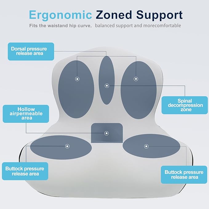Seat Cushion, Office Chair Cushion, L-Shaped Ergonomic Car Seat Cushions, Memory Foam Chair Cushion, Lumbar Support Pillow for Wheelchair, Car, Home, Office, Desk, Light Gray