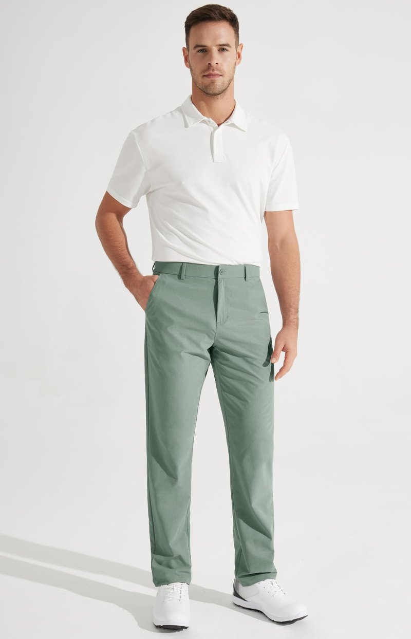 Libin Mens Golf Pants Stretch Work Dress Pants 30" Quick Dry Lightweight Business Casual Slacks for Men Travel Vocation Water Resistant, Sage Green, 35W x 30L
