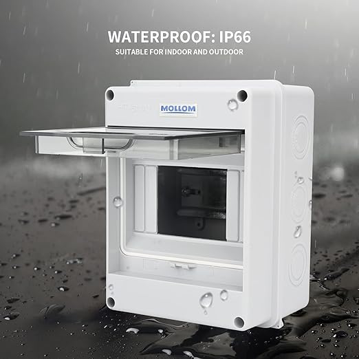 MOLLOM 5 Way Circuit Breaker MCB Distribution Protection Box with DIN Rail, IP65 Waterproof,for Indoor and Outdoor