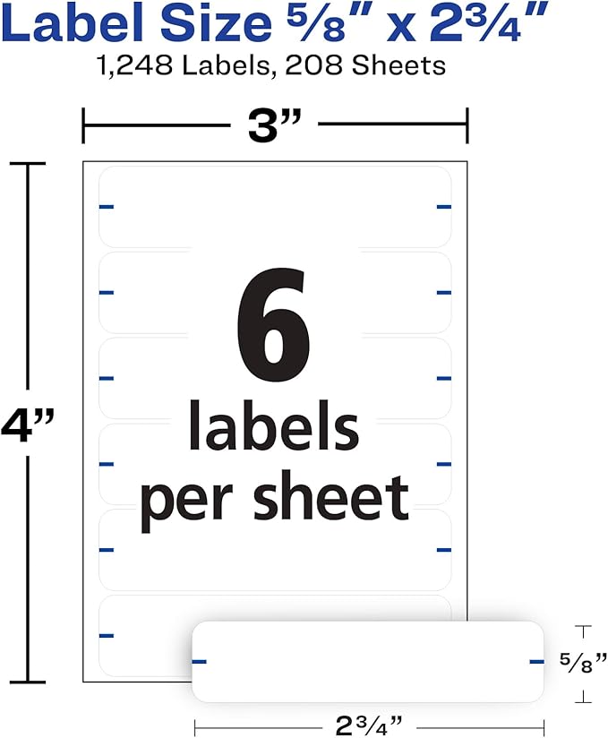 Avery File Folder Labels, 5/8" x 2-3/4", White, Non-Printable, 8 Packs, 1,248 Blank Labels Total (21925)