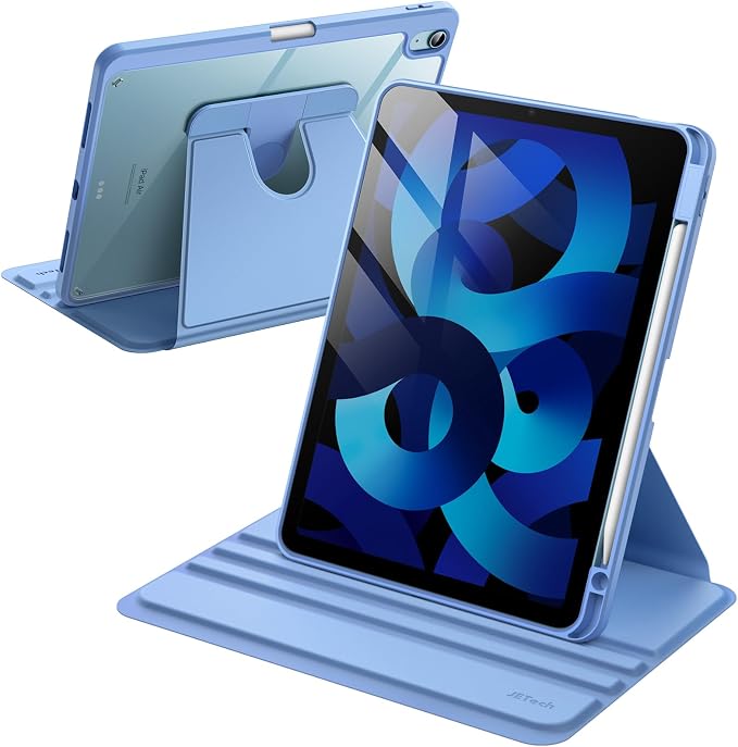 JETech Rotating Case ONLY for iPad Air 11-Inch M4/M3/M2 (2026/2025/2024) iPad Air 5/4 (2022/2020 5th/4th Generation 10.9-Inch) 360 Degree Rotation Protective Stand Cover Clear Back (Black)