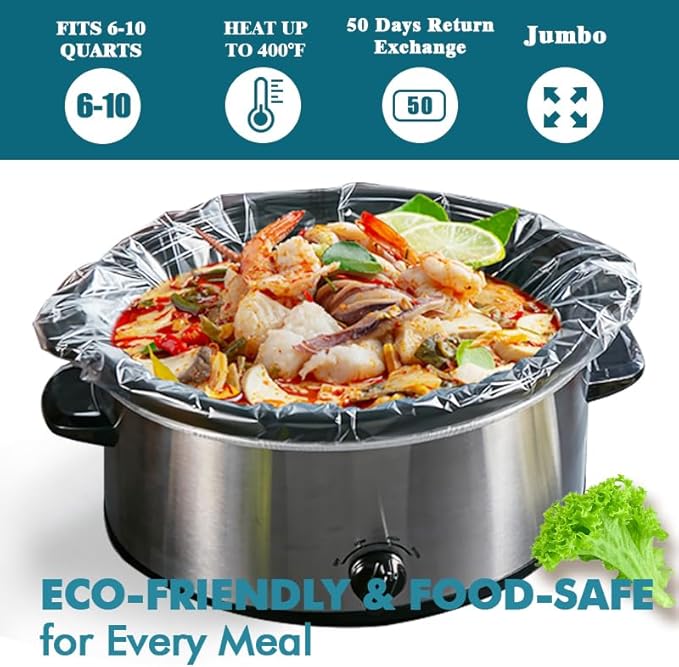 WZHSBSAQ Slow Cooker Liners, 50 Cooking Bags, Oversized Disposable Pot Liner Plastic Bags for 6QT to 10QT Slow Cookers, 14 in. x 22 in.
