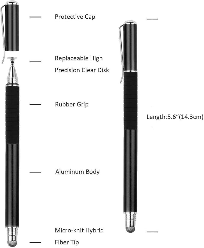 Capacitive Stylus Pen 2-in-1 Disc &amp Fiber Tip High Sensitivity &amp Precision Compatible with Switch iPad Samsung A8/A9/A11 Tablet &amp Other Android Tablets Black (Pack of 3)