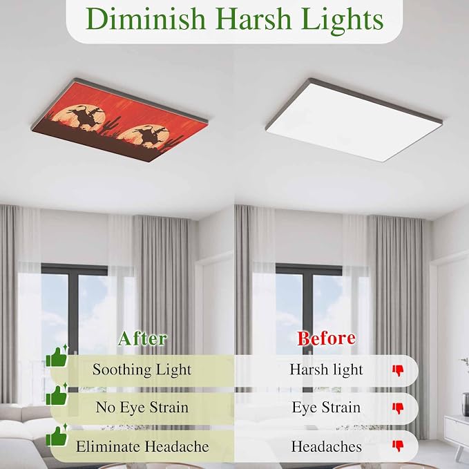 Fluorescent Light Covers for Drop Ceiling Western Cowboys Horse Riding on Red