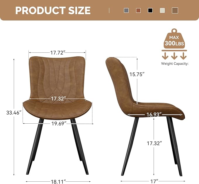 Dining Chair Set of 4 PU Leather Dining Room Chairs Upholstered Comfy Dining Chairs Modern Kitchen Armless Side Chair with Sturdy Metal Legs,Brown
