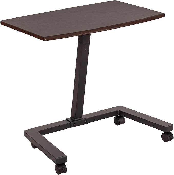Seville Classics Airlift Height Adjustable Mobile Rolling Laptop Cart Computer Workstation Desk, Table for Home, Office, Classroom, Hospital, w/Wheels, Walnut, Flat (24") (New Model)
