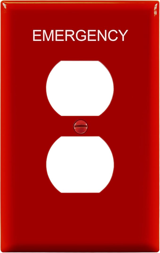 ENERLITES Duplex Receptacle Outlet Wall Plate with Emergency Label, Electrical Outlet Cover, Mid-Size Size 1-Gang 4.88" x 3.11", Unbreakable Polycarbonate Thermoplastic, UL Listed, 8821M-ER, Red