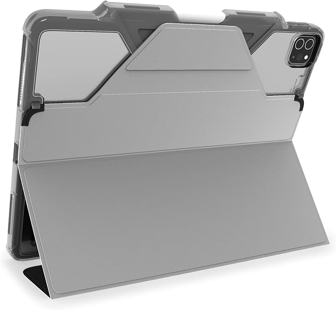 STM Dux Plus for iPad Pro 12.9 (3rd-6th Gen): Ultra Protective Lightweight with Clear Back Apple Pencil Holder Battery Saving On/Off Cover - Black