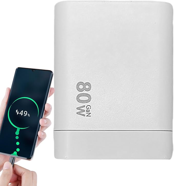 Charger Retractable Mobile Phone Charger Wall Plug with Expandable 80w Max Fast Charging Module Type-C Cable and 2 USB Ports for Mobile Phones Laptops