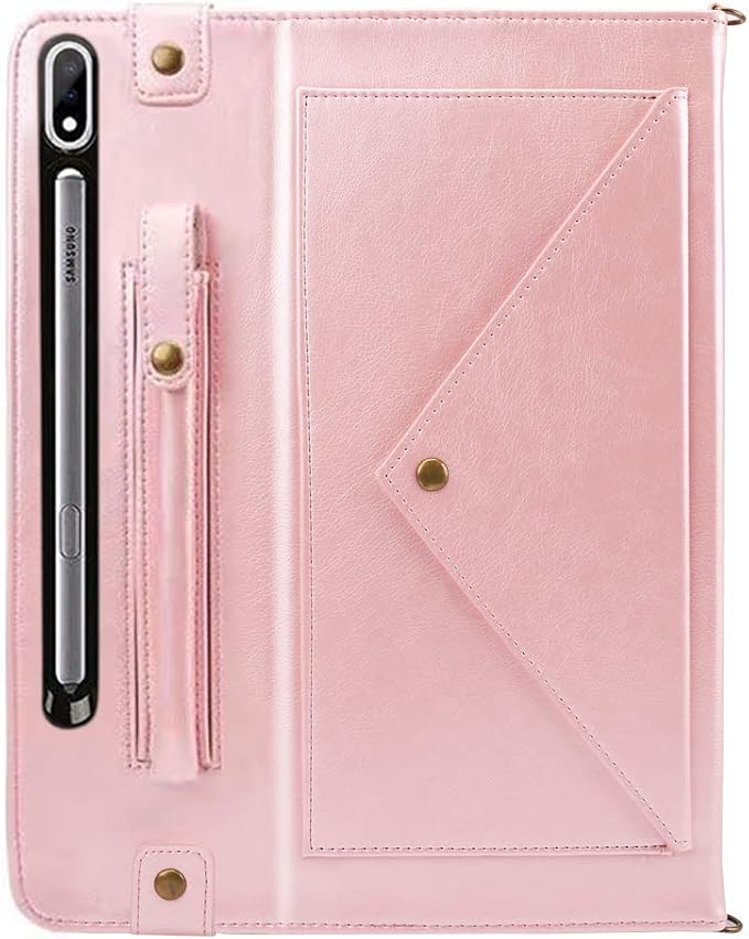 Handbag Case for Samsung Galaxy Tab S10 FE/S9 FE 10.9/S9/S8/S7 11 Techcircle Folio Stand Crossbody Wallet Protective Cover with S Pen Holder &amp Card Slots Hand Strap &amp Shoulder Strap Black