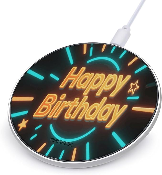 Happy Birthday Wireless Charger 10W Fast Charging Pad Anti-Slip Qi Certified Wireless Charging Pad Charging Station Portable Phone Charger for All Wireless Charging Smartphone