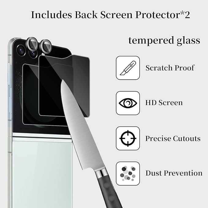 [6 Pack] for Samsung Galaxy Z Flip 6 Privacy Screen Protector 2 Pack Internal Anti-Spy Film + 2 Pack Outer Privacy Glass Screen Protector + 2 PCS Metal Camera Lens Protector Anti-Spy Case Friendly