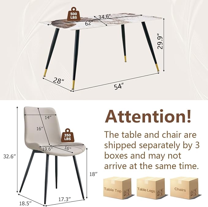 7 Piece Modern Dining Set, 62'' Sintered Stone Dinner Table for 6, Easy to Assemble