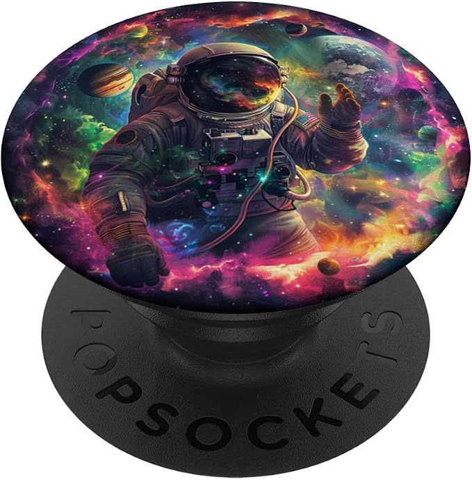 Space Astronaut And The Planets On Black PopSockets PopGrip for MagSafe