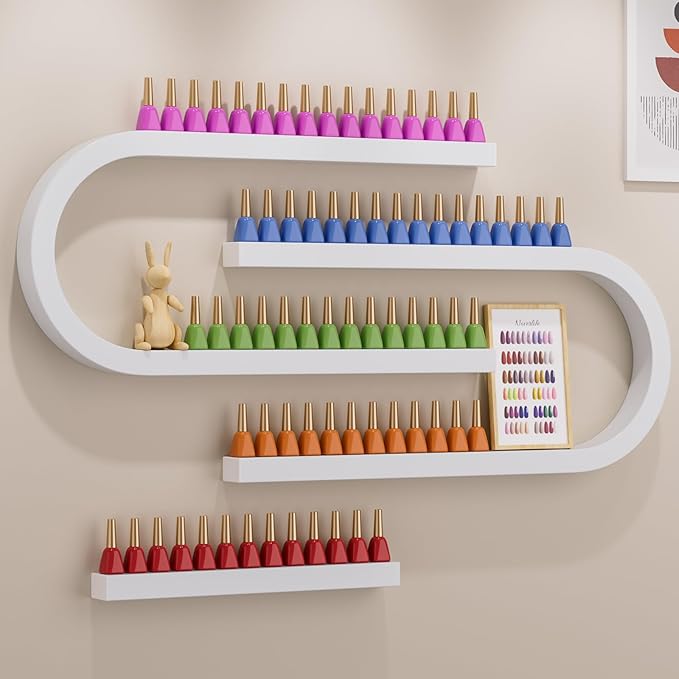 Noverlife 3 Packs U Shape Nail Polish Wall Rack, Metal Nail Polish Organizer Wall Nail Polish Shelves, 5 Tiers Nail Polish Wall Display Makeups Lipstick Perfume Wall Shelf for Home Spas Nail Salon