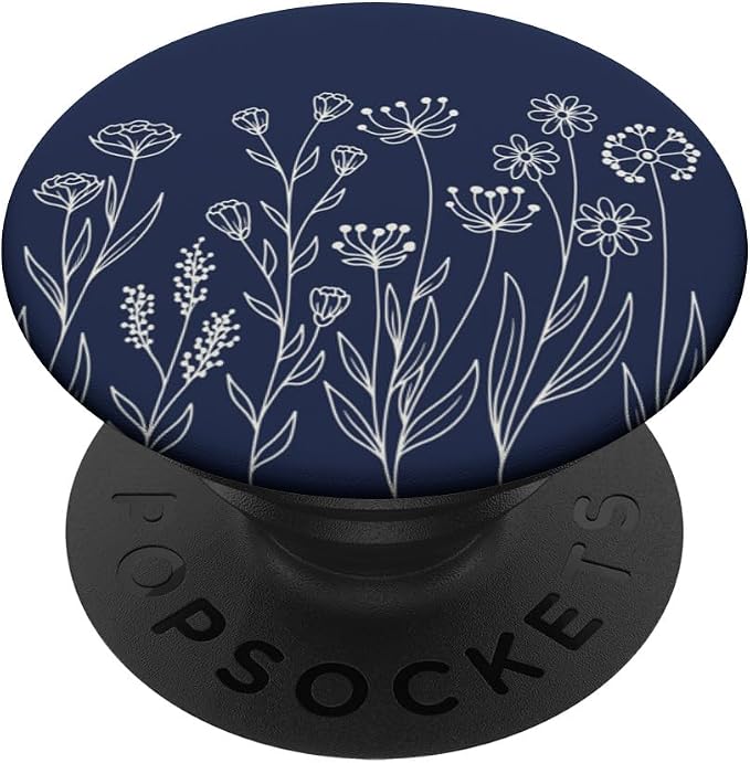 Navy Blue Aesthetic Cute Wildflowers Women Floral Daisy PopSockets Adhesive PopGrip