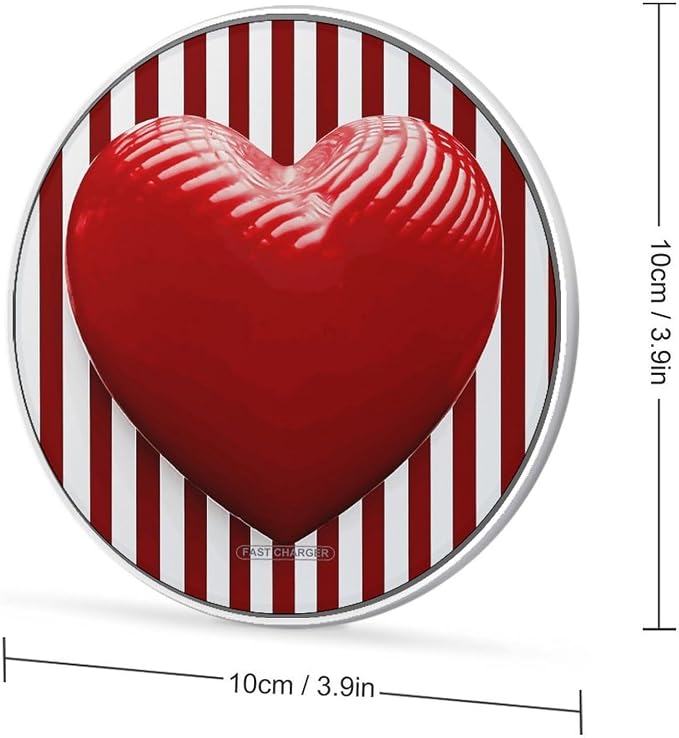 Red and White Striped Heart Wireless Charger Portable Fast Charging Pad Lightweight Wireless Charging Pad 10W Slim Charging Station for Phone Charger Mat for Travel Home Office Desk