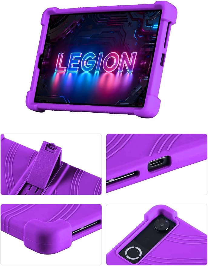 Silicone Case with Kickstand for Lenovo Legion Y700 Gen 4 / Gen 5 8.8 [TB323FU] Shockproof Protective Cover with Stand for Gaming Tablet (Black)