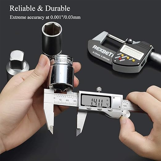 Digital Caliper, Caliper Measuring Tool with Stainless Steel, Electronic Micrometer Caliper with Large LCD Screen, Auto-Off Feature, Inch and Millimeter Conversion (6 Inch/150 mm)