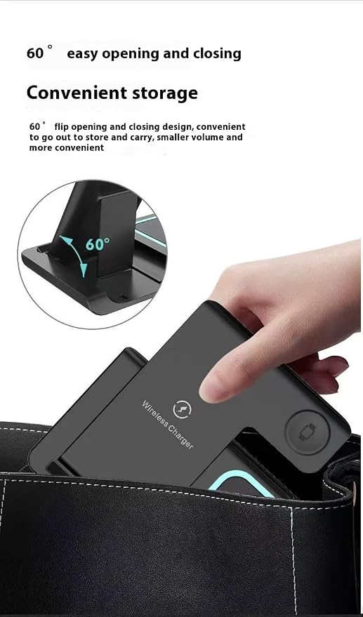 3-in-1 Wireless Charging Station with a Foldable Charging Base Compatible with Multiple Devices Featuring a 15W Fast-Charging Adapter Suitable for iPhone Apple Watch(Black)